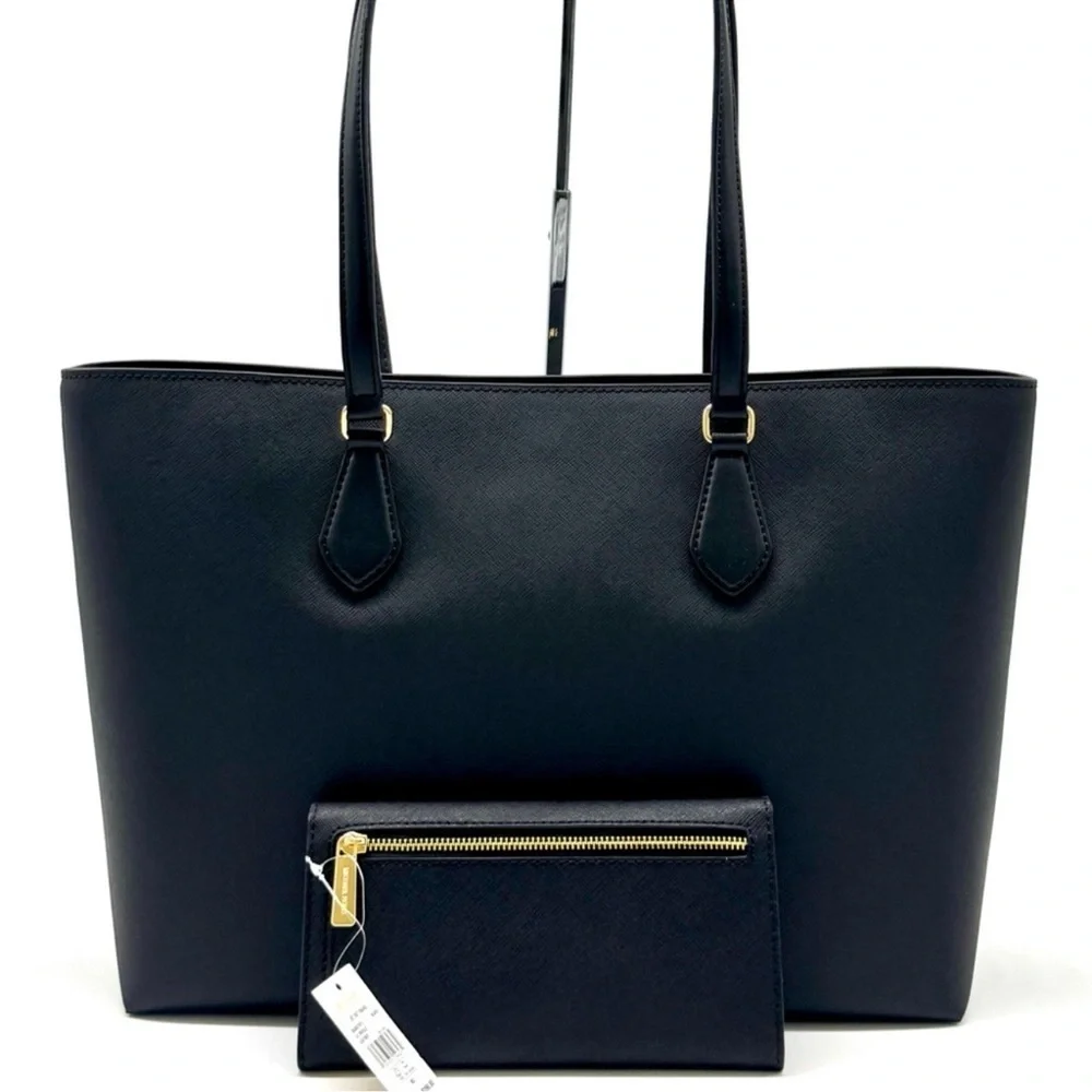 Michael Kors Sheila Large Logo Tote Bag & Matching Trifold Wallet Black/Gold